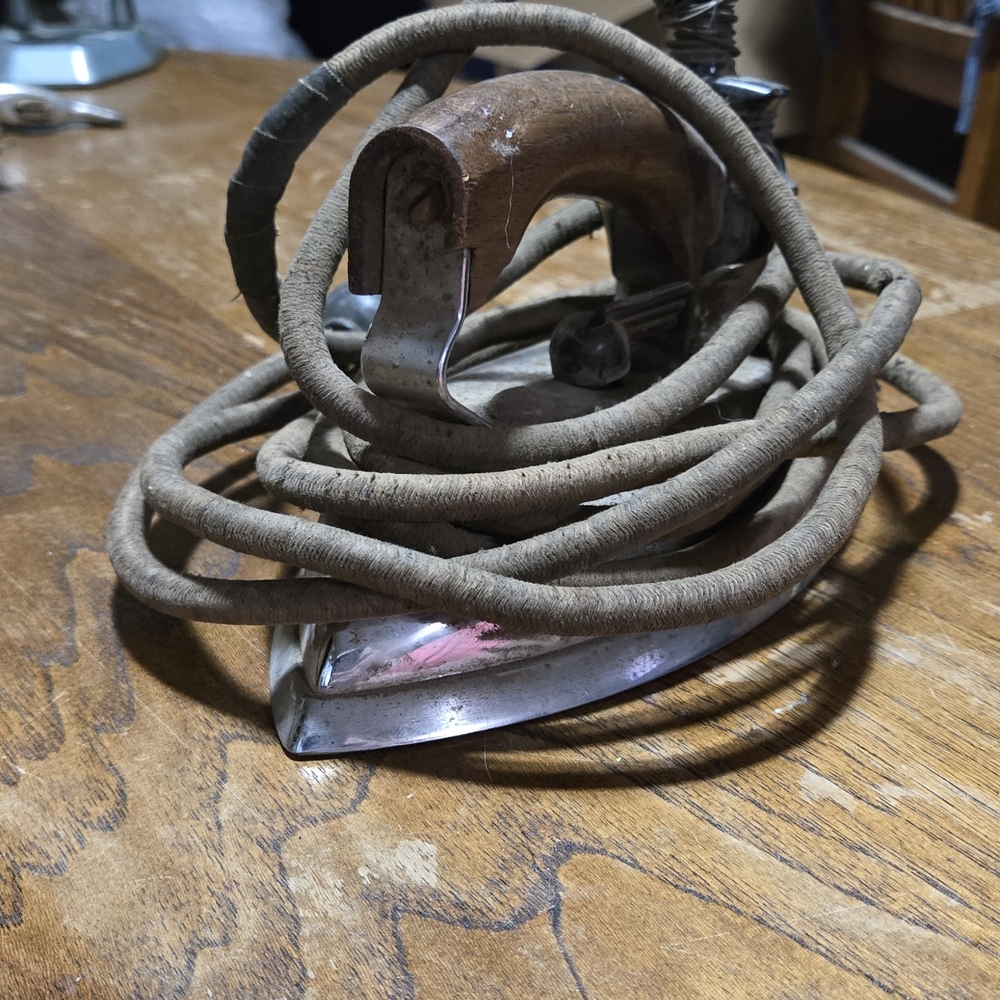 Vintage Metal Iron with Wooden Handle